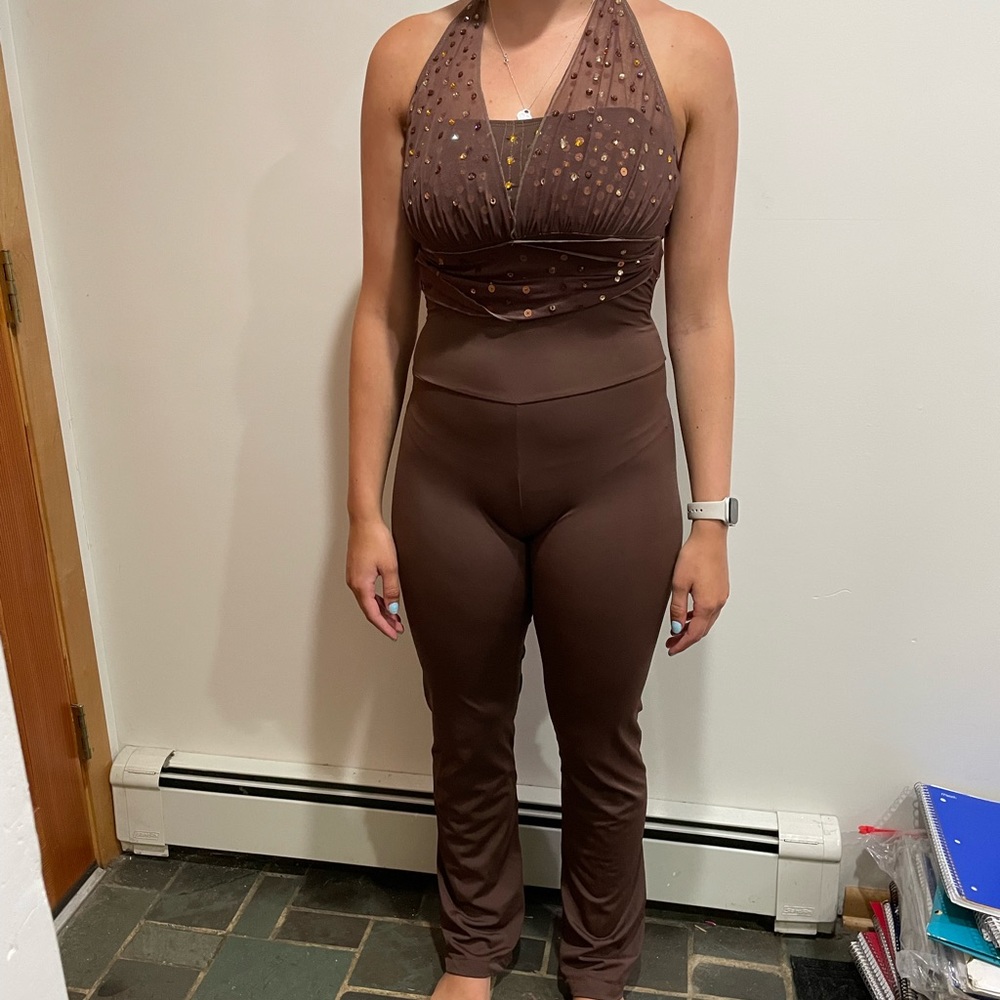 The line up brown dance unitard rhinestones size M